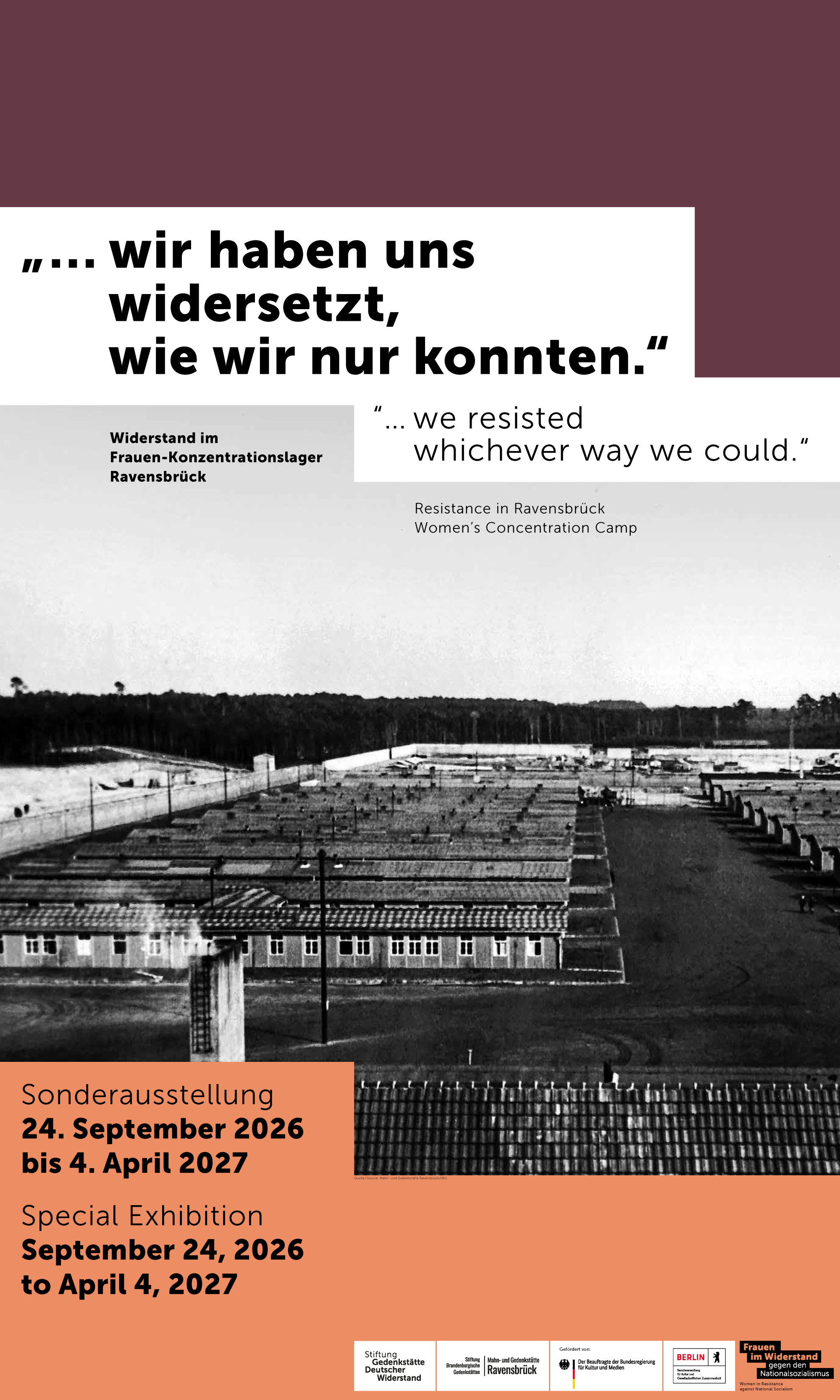 Das Veranstaltungsplakat zur Veranstaltung, mit einem Foto des KZ Ravensbrück.