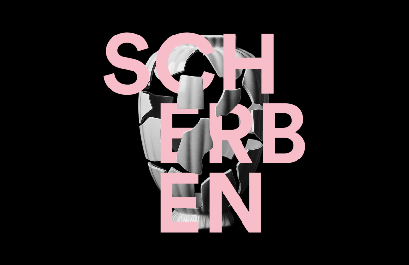 Das Wort "Scherben" in pink auf schwarzem Hintergrund
