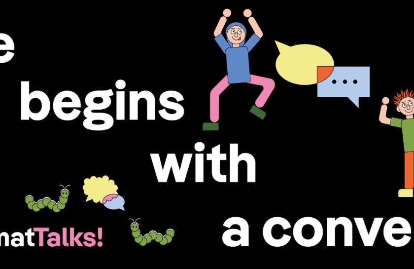 Grafik mit dem Schriftzug "Change begins with a conversation - Join Wahlheymat Talks"