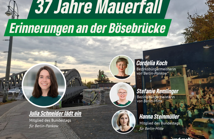 Die Veranstaltungsgrafik für "37 Jahre Mauerfall – Erinnerungen an der Bösebrücke"